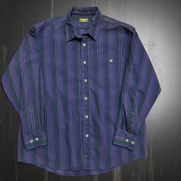 OshKosh B'Gosh Vintage Striped Purple Black Button Down Shirt Men's Size XL - Picture 1 of 8